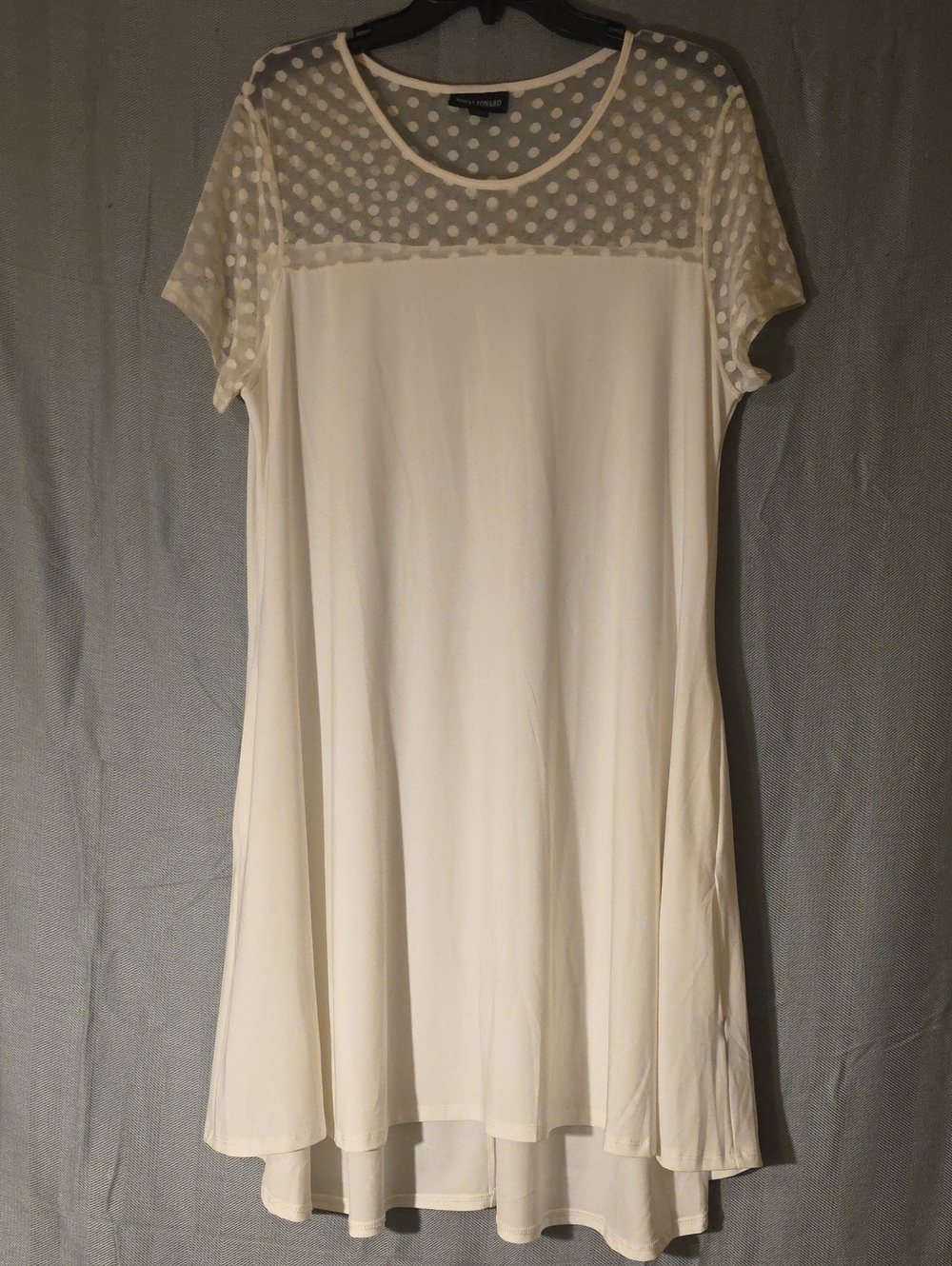 Nina Leonard White Polka Dot Yoke Short Sleeve Swing Dress